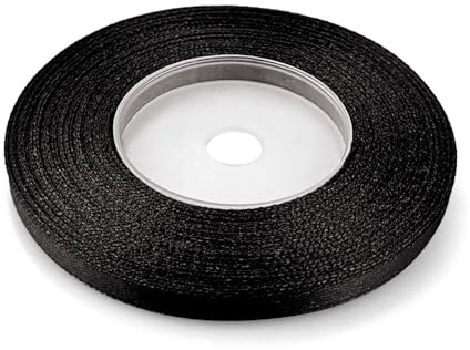 Netuno 1x Satinband Schwarz 6 mm x 32 m schwarzes Schleifenband Geschenkband Dekoband Stoffband Satinrolle Satinbänder schwarze Schleife Trauerschleife schwarz Satinband Rolle black ribbon silk