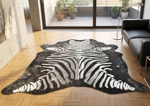generisch KUHFELLE Kuhfell Stierfell Teppich Schwarz mit Silber Zebra Prägung