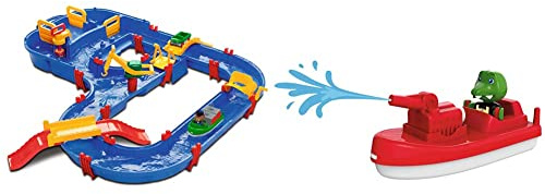 AquaPlay - MegaBridge - Wasserbahnset mit 3 Spielstationen und 49 Teilen, inklusive BO der Bär, Amphibienauto und Transportboot mit 2 Containern, ab 3 Jahren & FireBoat - Zubehör, ab 3 Jahren