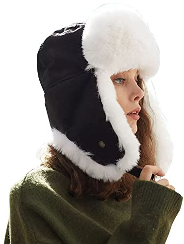 PRELGOSP Unisex Russen Mütze, Winddicht Pilotenmütze mit Ohrenklappen, Wintermütze Trapper Hat Fliegermütze für Skifahren, Schlittschuhlaufen und Andere Outdoor-AktivitäTen,Schwarz