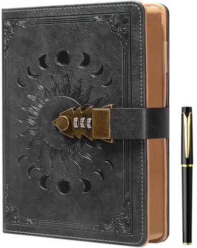 Tagebuch mit Schloss für Frauen/Männer, geheimes Tagebuch für Mädchen, A5 Notizbuch mit Stift Set, Nachfüllbares Leder Journal Schreiben Notizbuch mit Stift, Größe A5(8.5 × 5.9 Zoll) Dunkelgrau