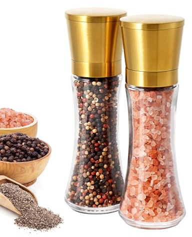 VEVOK CHEF Gold Salt and Pepper Grinder Mill Set Stainless Steel Pepper Shaker Adjustable Ceramic Coarseness Salt Grinder Black Pepper Spice Grinder Mill