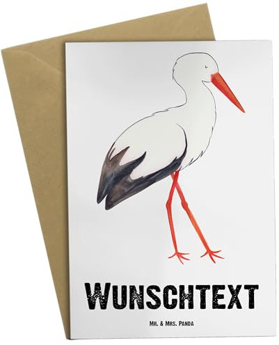 Mr. & Mrs. Panda Personalisierte Grußkarte Storch - Geschenke, Geburtstagskarte, Hochzeitskarte, Mutter, Postkarte, Geburt, Schwanger, Schwangerschaft, Selber Drucken, Baby, Lustige Sprüche, Karte