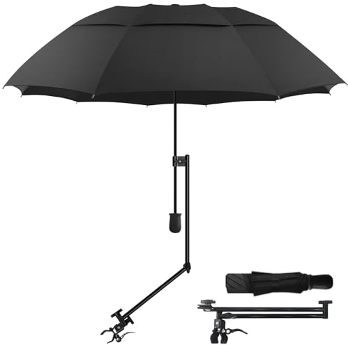 HOBVO Golfschirm mit LSF 50+, mit verstellbarer Universalklemme, tragbare Regenschirme für Regen, manuelles Öffnen und Schließen, für Strandkorb, Golfwagen, Kinderwagen, Bleicher, Terrasse (Schwarz