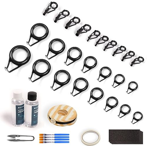 OJY & DOIIIY Angelruten-Reparatur-Set, All-in-One-Zubehör für Angelrutenösen, Ersatz mit Rutenführungen, Epoxidkleber, Wickelfaden und Klebeband