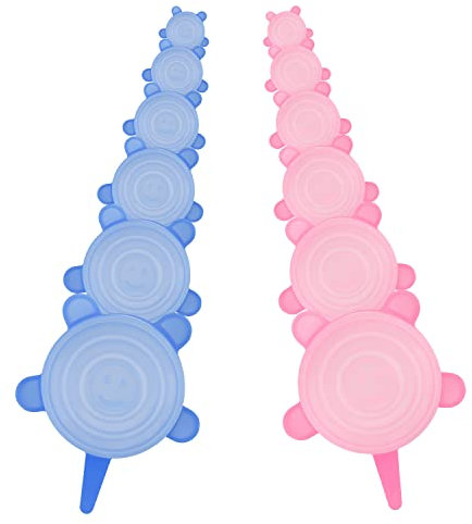 Silikondeckel Dehnbar, LNSYSNS 12 Stück Frischhaltefolie mit Gummizug, Abdeckhauben für Lebensmittel Dehnbar Wiederverwendba, für Schüsseln Becher Dosen Obst