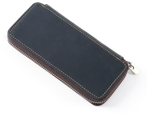 DONGKER Leder Schreibetui, Vintage Stiftmappe, Retro Stifteetui Federmappe Schlamppermäppchen mit Kartenklammer und 3 Schlaufen für Schul und Büromaterial, 16,5×8 cm