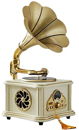 Haut-parleur Bluetooth tourne-disque Gramophone rétro Gramophone sans fil Mini tourne-disque Vintage Gramophone Antique,A