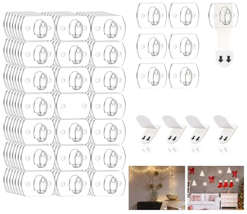 Ainiv 7er-Packs Mini Dekorationsclips, 140 Transparente Clips＆140 Streifen | Transparent Hängeklammern für Dekoration und Lichterketten, Multifunktionale Selbstklebende Haken für Draußen Drinnen