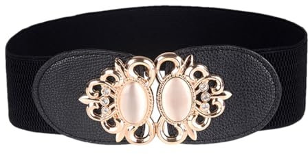 Disimlarl Damen Mantel Breite Taille Gürtel Strass Schnalle Leder Elastische Kummerbunds, Schwarz , One size