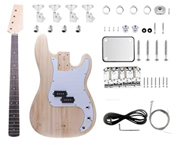 Fistrock DIY Bassgitarren-Set, Anfänger-Kits, PB-Bass-Stil, 4-saitig, Rechtshänder, mit Paulownia-Gehäuse, harter Ahornhals, gefärbter Pappel, laminiertes Griffbrett, Chrom-Hardware, bauen Sie Ihre