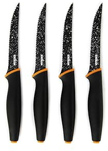 Excelsa Steak Set 4 Coltelli da Bistecca, Manico e Lama Nero, Acciaio INOX