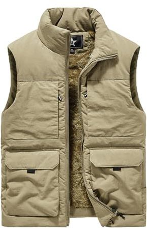 Btmpmcs Chaleco de Forro Polar para Hombre Otoño Invierno Cálido Chaqueta Sin Mangas Chalecos de Trabajo Acolchado con Múltiples Bolsillos Bodywarmers Abrigo a prueba de viento