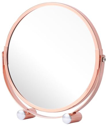 DOITOOL Schminkspiegel in Roségold Doppelseitiger Spiegel Schminkspiegel Für Mädchen Beidseitig Dame Spiegel Kosmetik Stehender Spiegel Schreibtisch Glas Rotieren Desktop-Spiegel