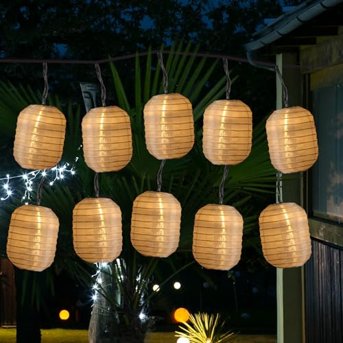 MARELIDA LED Solar Lichterkette LAMPION 10 weiße Lampions für Garten Terrasse Balkon L: 4,5m mit Lichtsensor Lampionkette für Außen