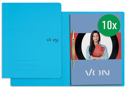 VON Leitz 10er Pack Schnellhefter A4, FSC-zertifizierter Karton in 335 g/m², Für 250 Blatt, Mappe für Schule, Studium & Haushalt, Recycelbar, Hellblau, 30130030