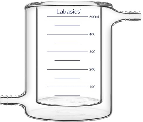 Labasics Jacketed Beaker, Made of High Borosilicate Glass, Durable Double Walled Laboratory Glassware for Thermal Control and Chemical Reactions, 500 ml