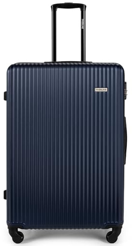 FASSLINE Reisekoffer Groß 76x51x29 cm 96l, aufgegebenes Gepäck, Hartschale aus ABS, Vier 360°-Spinner-Rollen, Zahlenschloss, Teleskopgriff, Größe XL, Hartschalen-Koffer Trolley Rollkoffer, Dunkelblau