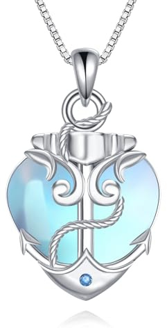 YAFEINI Anker Halskette für Damen 925 Sterling Silber Blau Ozean Herz Nautische Anhänger Kette Kristall Schmuck Geschenk für Mädchen Mutter Tochter