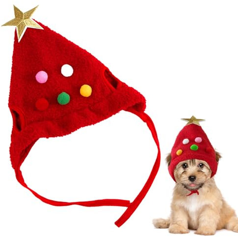 Haustier Weihnachtsmütze, Weihnachtskostüm Haustier Hund Katze, Niedlicher Plüsch Katzen Weihnachtsmütze mit Pompon, Weihnachtskostüm Hund, Perfekt Zum Verkleiden Von Haustieren zu Weihnachten (Rot)