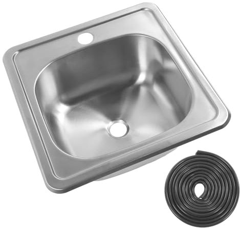 Wohnmobil Spüle, 38,1 X 38,1 X 14,9 Cm, Unterbau Barspüle, 304 Edelstahl Einzelbeckenspüle mit 40 mm Auslauf, 12 L Großes Fassungsvermögen, Quadratische Spüle für Badezimmer,