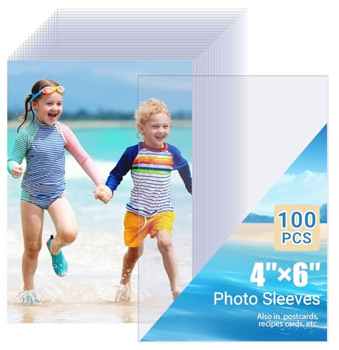 4x6 Photo Sleeves (100 Pack) – Top Loading Sheet Protectors, Archival Safe & Waterproof Plastic Photocard Sleeve, Soft Clear Sleeves for Photos, Postcards, Recipe Cards