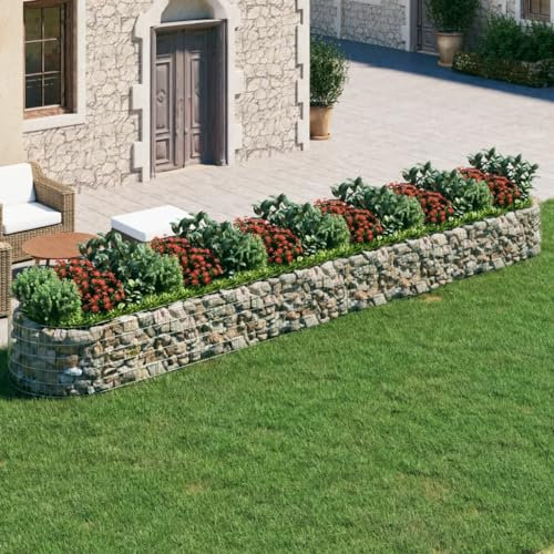 OHOOWOO Gabbione con Letto Rialzato in Ferro Zincato 600x100x50 cm,Fioriera Rialzata in Gabbia Acciaio Zincata, Robusta Bordatura Giardino per Fiori e Patio Vasi e accessori per piante