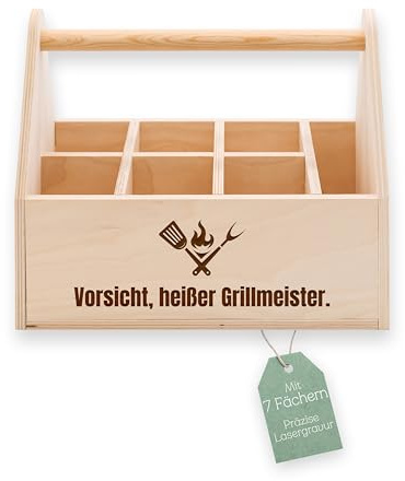 ABENTEUERNAH Grill Geschenk, Grillmeister, Grillbutler, Besteckkorb, Geschenke für Männer, Geburtstagsgeschenk Mann, Grillparty, Grill Zubehör mit deinem Wunschnamen (Vosicht Grillmeister)