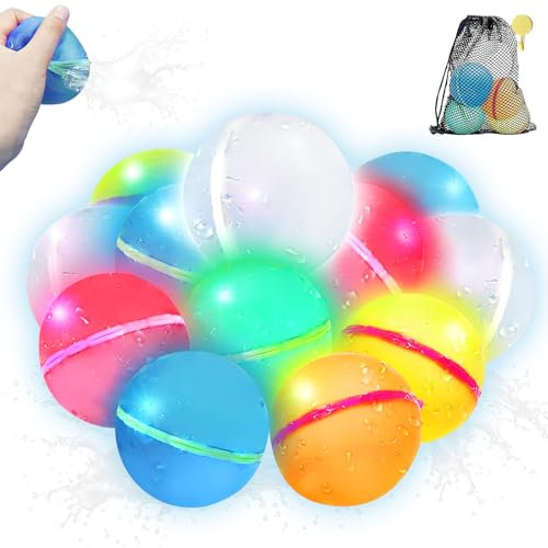 12 Stück Wiederverwendbare Wasserbomben, Wasserbomben Wiederverwendbar, Wasserbomben Selbstschließend, Wiederbefüllbare Wasserbomben, Wasserspielzeug für Kinder und Erwachsene