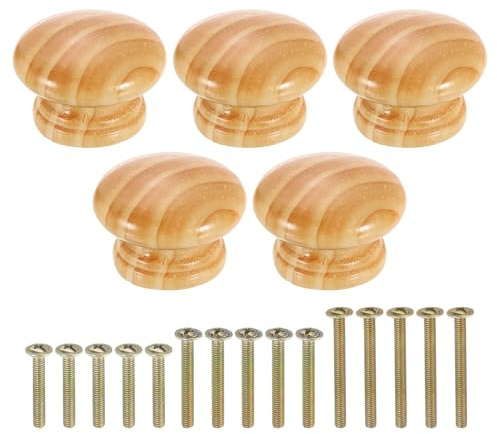 QUARKZMAN 5 Stück Möbelknöpfe Holz, 1,57 x 1,14 runde Schrankknöpfe Pilzform Schrankknöpfe Holzknöpfe mit Schrauben für Möbelschublade Kommode Kleiderschrank, Kieferfarbe