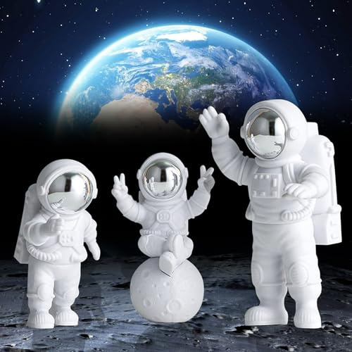 GmwyCzV 3 Piezas Figura de Astronauta,Adornos de Astronauta Mini Decoración,Figura Espacial con Casco Cromado,Estatuas de Astronauta para Manualidades,Hogar,Sala de Estar, Oficina