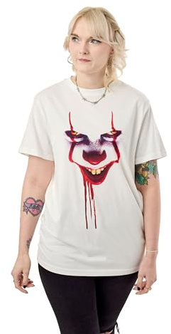 Pennywise IT Unisex White Short Sleeve Graphic Tee | Clown Horror Movie T-Shirt | Stephen King Fan Apparel | Red Balloon Scary Novel Merchandise | Halloween Costume Top for Adults and Teens