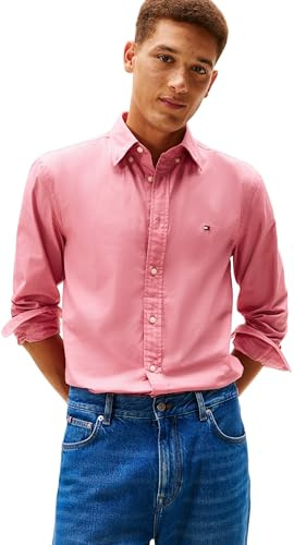 Tommy Hilfiger Camicia da Uomo Flex Poplin Solid RF MW0MW37550 L/S, Rosa, XL, Rosa (Camellia Blush), XL