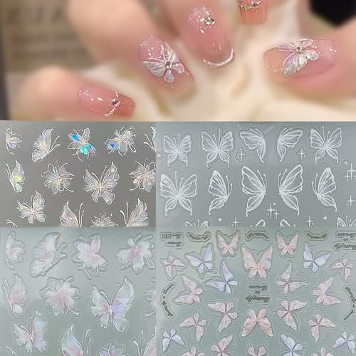 BSITSSS Papillon Stickers Ongles, Autocollant Nail Art 5D Relief Tridimensionnel, Magnifiquement Stickers pour Ongles, Papillon Decoration Ongle, 4 Feuilles Deco Ongle Nail Art