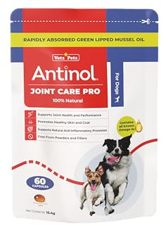 Antinol Joint Care Pro for Dogs - Natural Joint Supplement for Small Adult & Senior Dogs - With Green Lipped Mussels, Omega 3 & Vit E (60 Capsules)