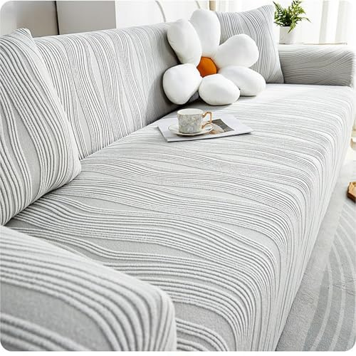 XIFUHUI Stretch Sofa Überzug 1 2 3 4 Sitzer,rutschfest Mit Armlehne Universal Jacquard Sofabezug, Dicke Sofabezug Für Hunde Katzen Und Haustiere,Multi-Size Sofa Sitzkissenbezug(A-Hellgrau,70 * 90)