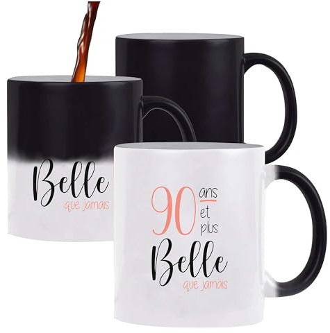 Otshirt Tasse Magique 90 ans et plus belle que jamais | Mug | Idée Tasse Personnalisable qui change de couleur Cadeau Anniversaire Fête Original Famille Travail Départ Collègue Retraite Noël.