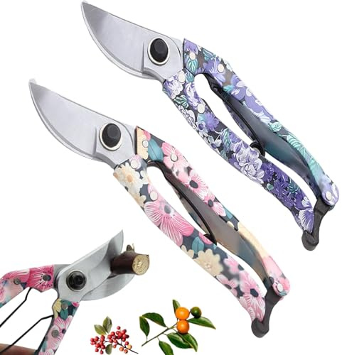 Women Scissors Set, 8 Pruning Shears & Secateurs with Steel Blade Tools for Garden, Flowers, Branches and Leaves blue+pink