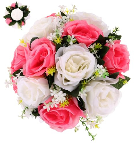 BESTYASH Künstliche Blumenkugel Rosa mit Realistischen Rosen, 1 Stück | Pu, Spitze und Satin, Lebensnahe Optik, für Garten und Tisch, Schöne Dekoration