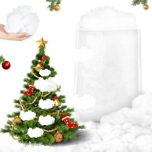 ISparbox Neve Finta di Natale, 160g Neve Artificiale in Fibra Come, Cotone Soffice Coperta per Interni Decorazione, Neve Finta Natalizia per Inverno Ornamento di Natale