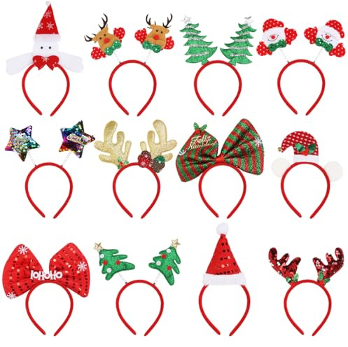 Meleager 12 Pièces Serre Tete Noel Adulte, Bandeaux de Noël, Serre-tête Renne, Accessoire Noel pour Homme et Femme