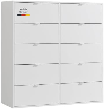 mokebo Kommode 'Die Stilvolle' (110x117x40 cm) Made in Germany, Highboard, Anrichte, Sideboard, Nachttisch, Schubladenschrank für Schlafzimmer, Flur & Kinderzimmer mit 10 Schubladen aus Holz in Weiß