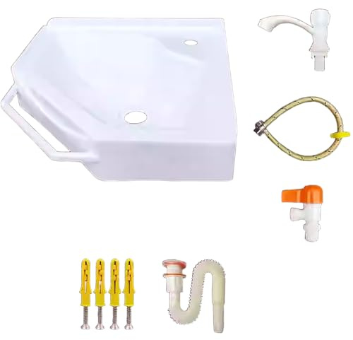 XRBEU2050 Petit Lavabo d'angle à Bord Fin, Évier Mural en Résine pour Salle de Bain et Les Toilettes Vestiaires, Bac de Lavage Extérieur Évier de Lavabo de Jardin 38x20x10 cm C