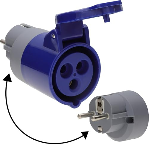 Schuko Stecker auf 16A Blau Commando Adapter, Wohnwagen Campingplatz Stromversorgung Direktadapter