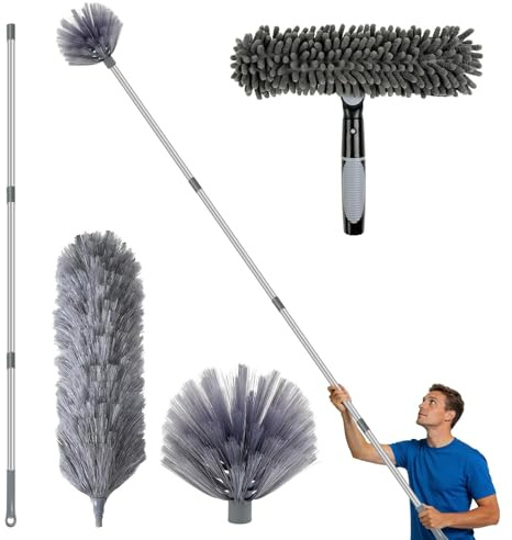 Brysalis Staubwedel Teleskop, Staubwedel Lang Ausziehbar, Staubwischer Mikrofaser, Spinnenwebenentferner Reiniger, Spinnwebenbesen Teleskop, Jalousien Reinigungsbürste, Microfiber Feather Duster Kit