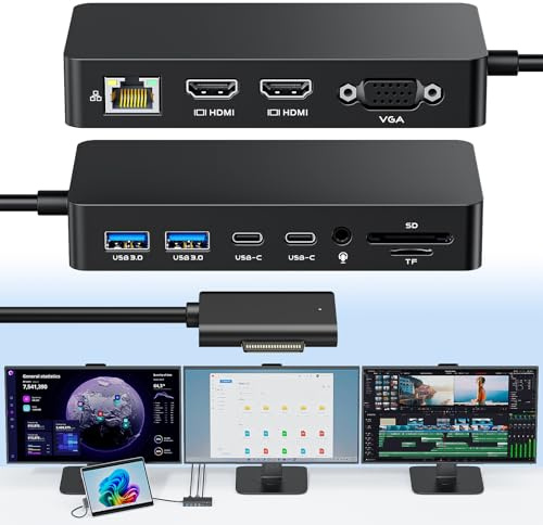 12-in-1 Surface Dock mit DREI Displays, Surface Docking Station Dual HDMI+VGA mit Netzteil für Surface Pro 12/11/10/9/8/X/7/6/5/4, Surface Laptop 7/6/5/4/3/2/1,Surface Book Go