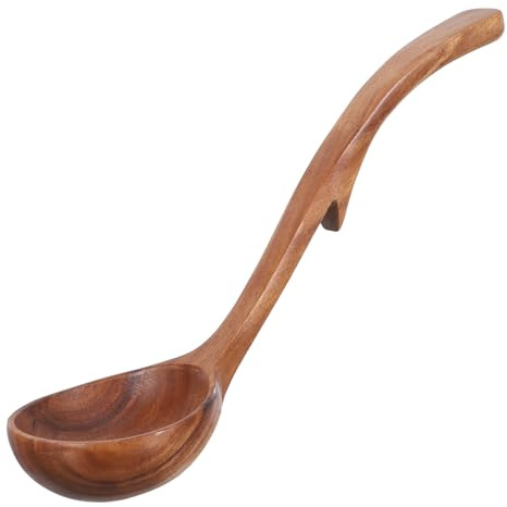 MAGICLULU Cuchara Sopera de Madera de Acacia Cuchara Larga Gancho Trasero Utensilio de Cocina para Mezclar y Servir Sopas y Gachas para Uso Diario Cocina