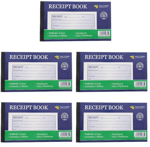 EXCEART Bloc de Recibos Comerciales de 2 Partes, Pack de 5 Libros para Pequeñas Empresas, Libro de Facturas y Formularios de Pedido, sin Carbono, Tamaño Compacto para Gestión Financiera