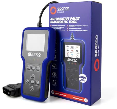 Sparco Dispositivo de Diagnosis de Coche OBD2 Scanner Lector de Códigos de Error Motor y Transmisión con Test de Batería y Emisiones I/M Readiness Multilingüe para Vehículos Gasolina | Lector de Códigos de Error Motor y Transmisión, Test de Batería, Emisiones I/M Readiness, Multilingüe