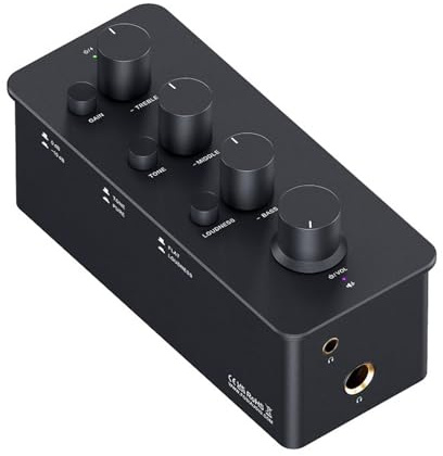 Vituord Headphone Amplifier Equalizer Preamp, Portable Class A Analog Amp, with Bass Midrange Treble Tone Control and Loudness Compensation, 3.5mm 6.35mm Jacks, Rechargeable
